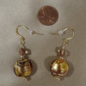 Handmade artisanal earrings made from Murano gold foil lentils
